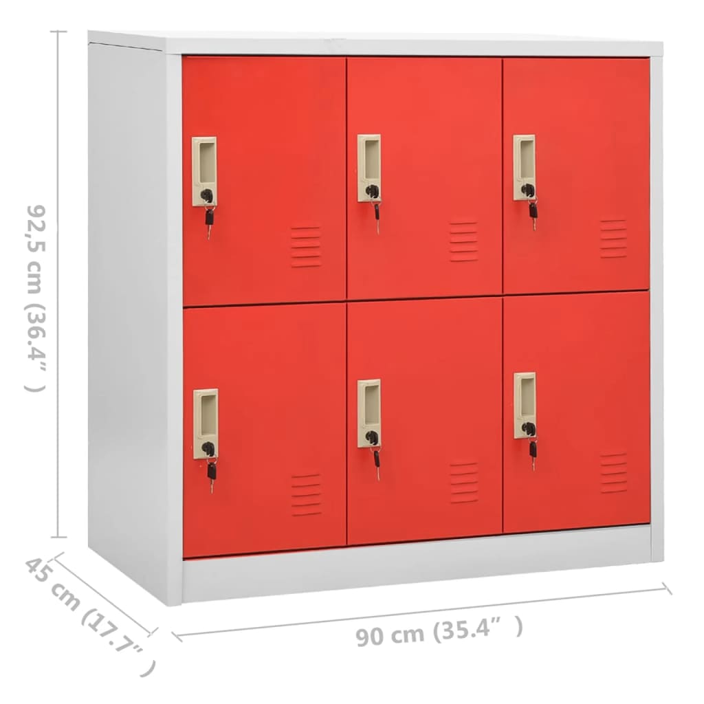 vidaXL Locker Cabinet Light Gray and Red 35.4"x17.7"x36.4" Steel
