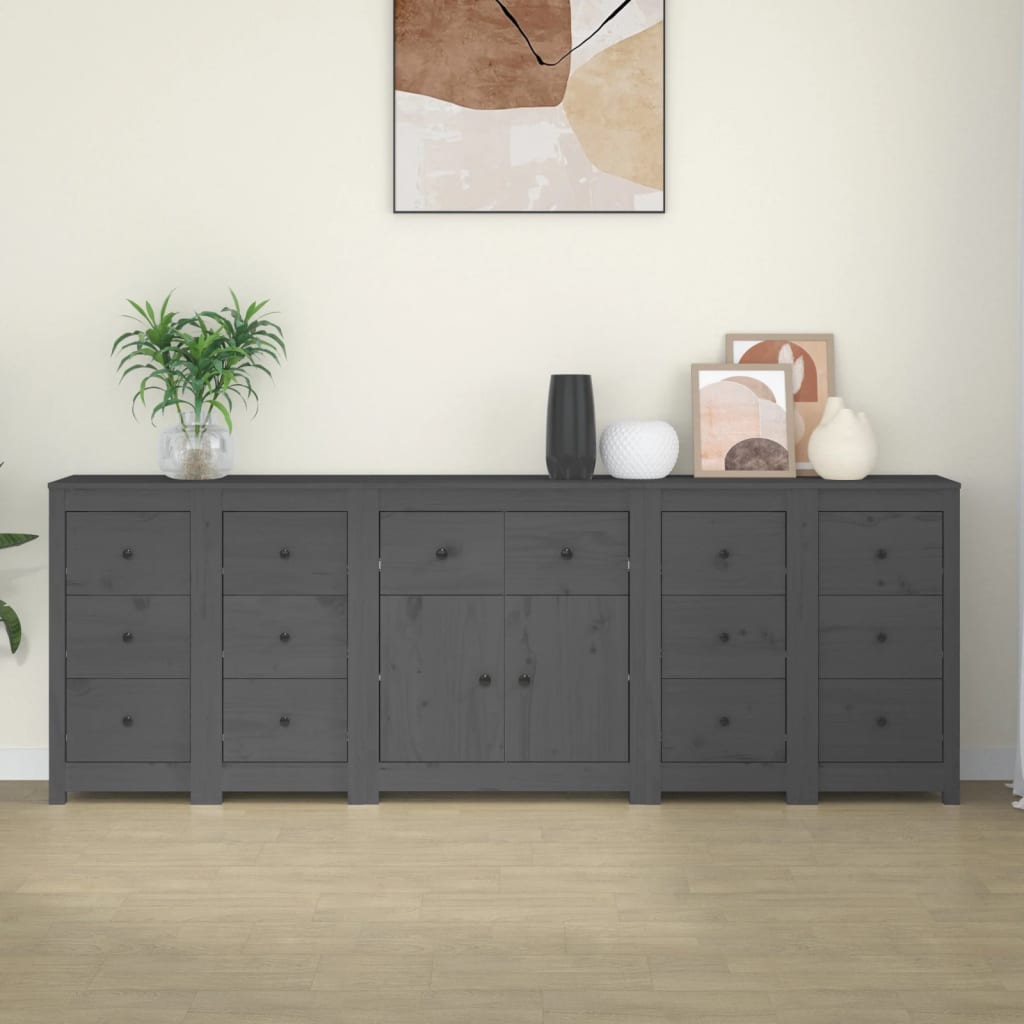 vidaXL Sideboard Gray 90.6"x13.8"x31.5" Solid Wood Pine