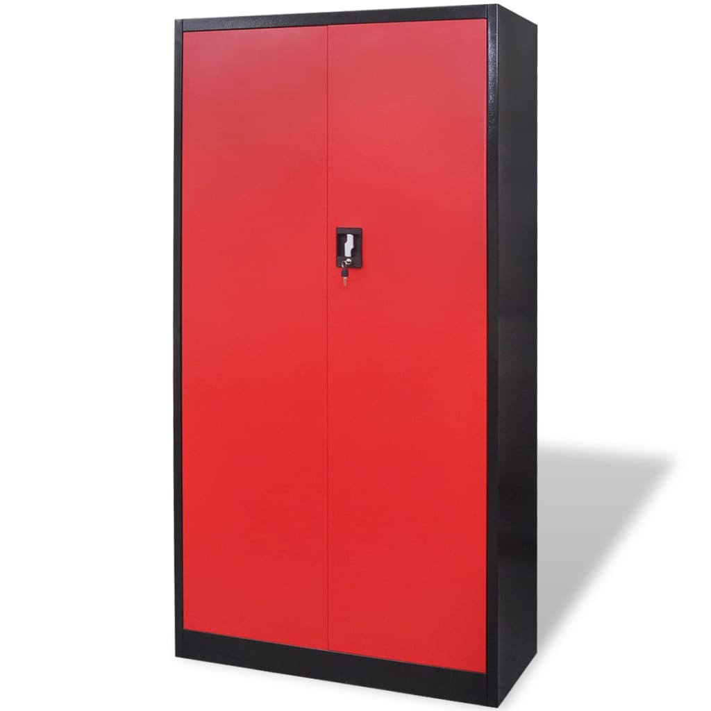 Metal Tool Cabinet 71" Black and Red