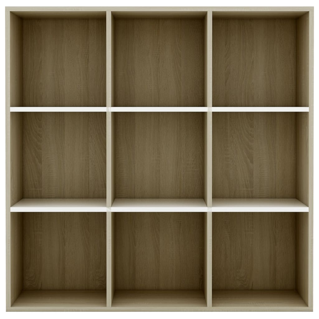 vidaXL Book Cabinet White and Sonoma Oak 38.6"x11.4"x38.4" Engineered Wood