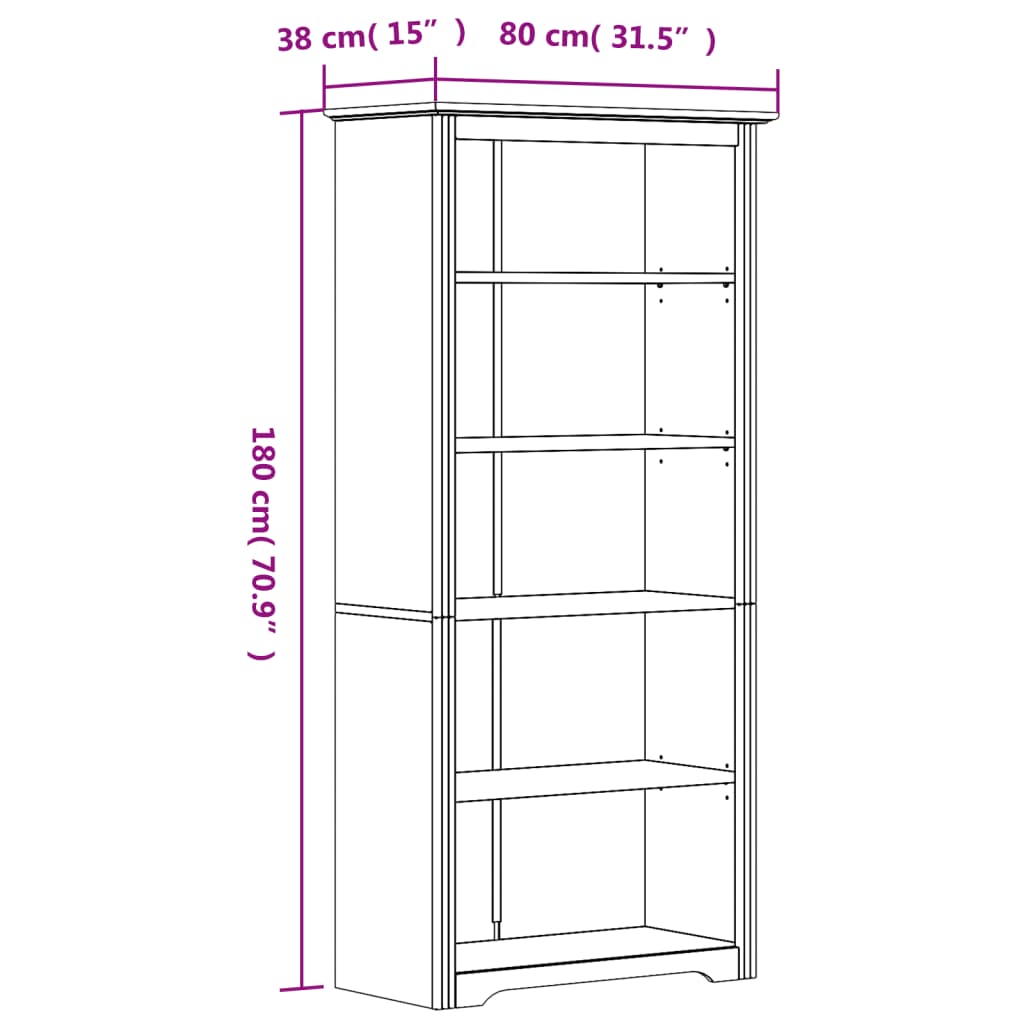 vidaXL Bookcase BODO Brown 31.5"x15"x70.9" Solid Wood Pine 5-Tier