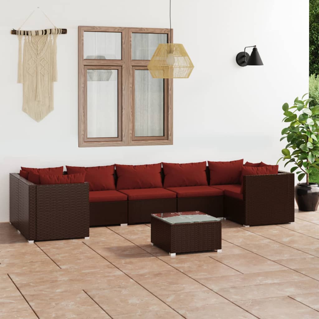 vidaXL 8 Piece Patio Lounge Set with Cushions Poly Rattan Brown