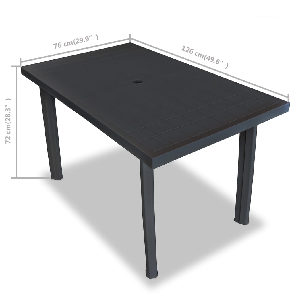 vidaXL Patio Table Anthracite 49.6"x29.9"x28.3" Plastic