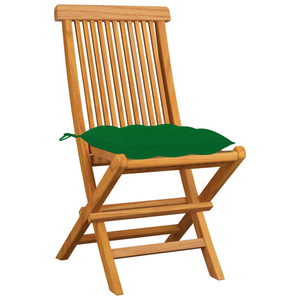 vidaXL Patio Chairs with Green Cushions 8 pcs Solid Teak Wood