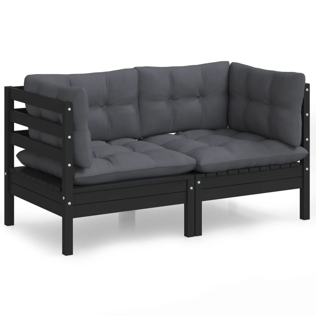 vidaXL 2-Seater Patio Sofa with Anthracite Cushions Solid Pinewood