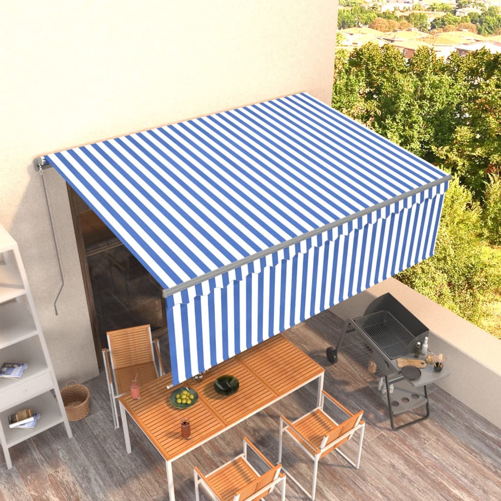 vidaXL Manual Retractable Awning with Blind 157.5"x118.1" Blue&White