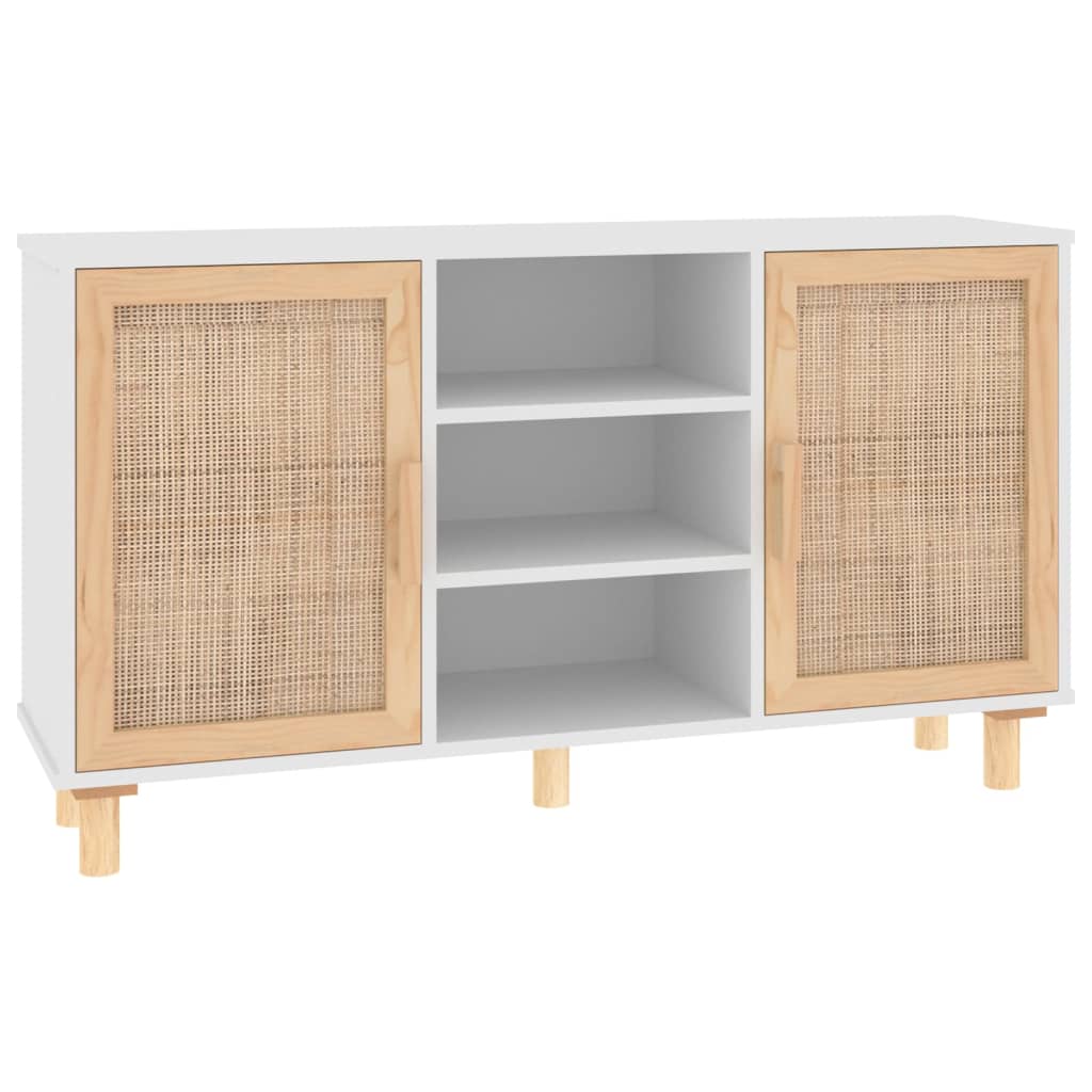 vidaXL Sideboard White 41.3"x11.8"x23.6" Solid Wood Pine and Natural Rattan