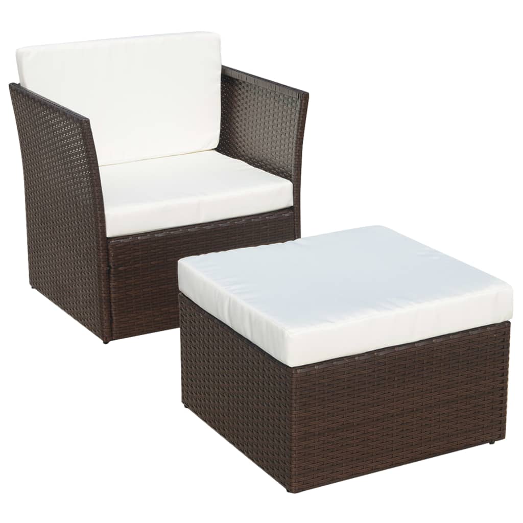 vidaXL Patio Chair with Stool Poly Rattan Brown