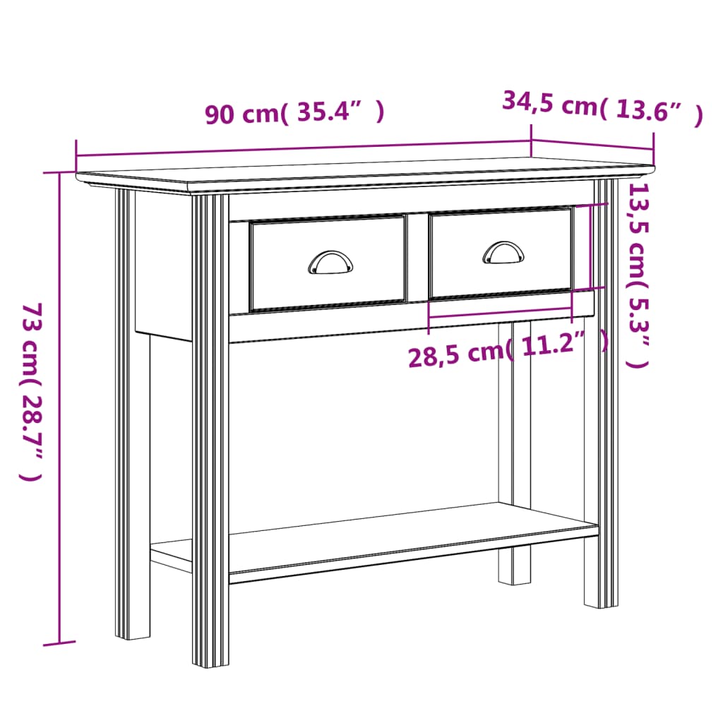 vidaXL Console Table BODO Gray 35.4"x13.6"x28.7" Solid Wood Pine