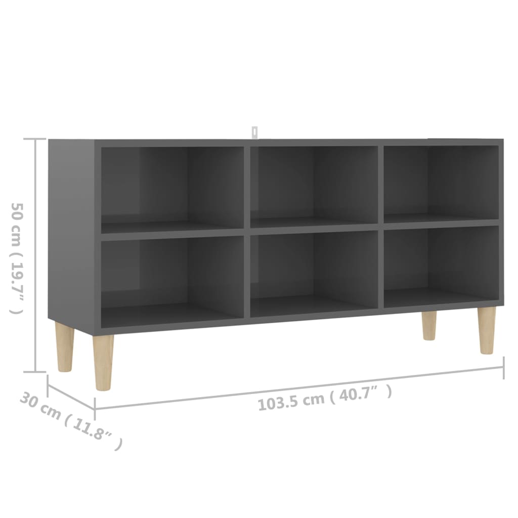 vidaXL TV Stand with Solid Wood Legs High Gloss Gray 40.7"x11.8"x19.7"