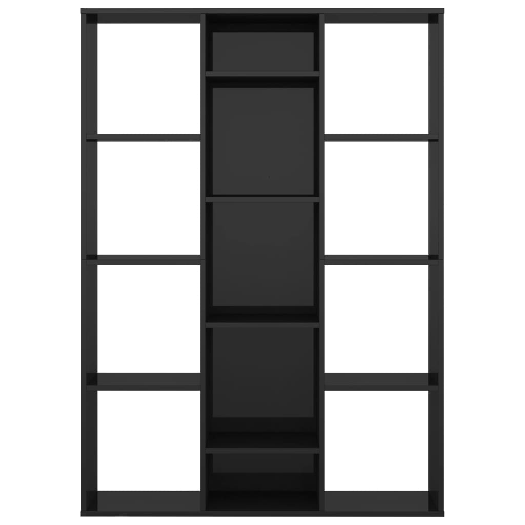 vidaXL Room Divider/Book Cabinet High Gloss Black 39.4"x9.4"x55.1" Engineered Wood
