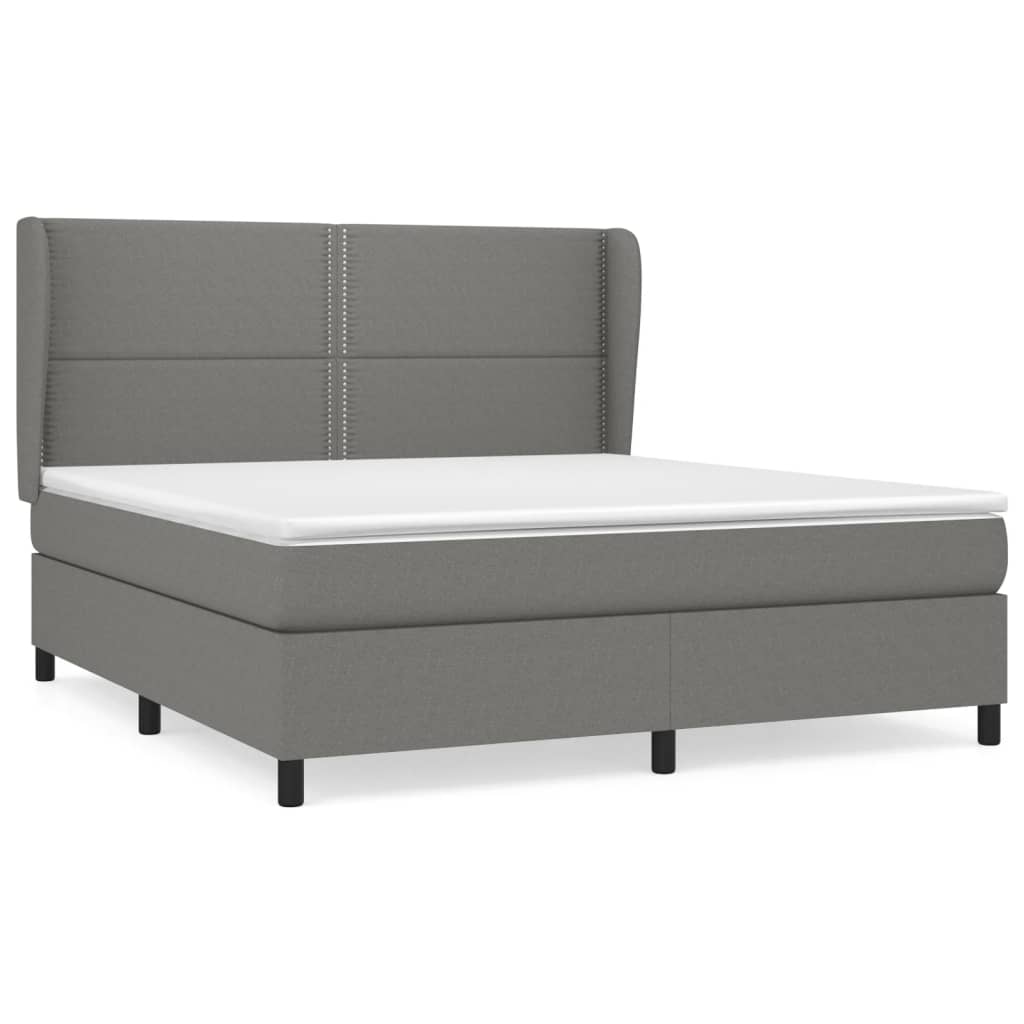 vidaXL Box Spring Bed with Mattress Dark Gray Queen Fabric