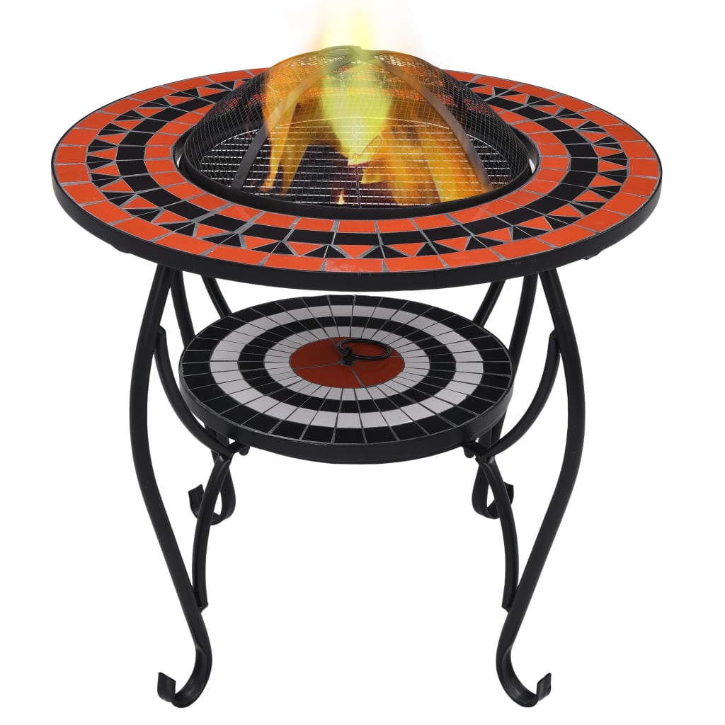 vidaXL Mosaic Fire Pit Table Terracotta and White 26.8" Ceramic