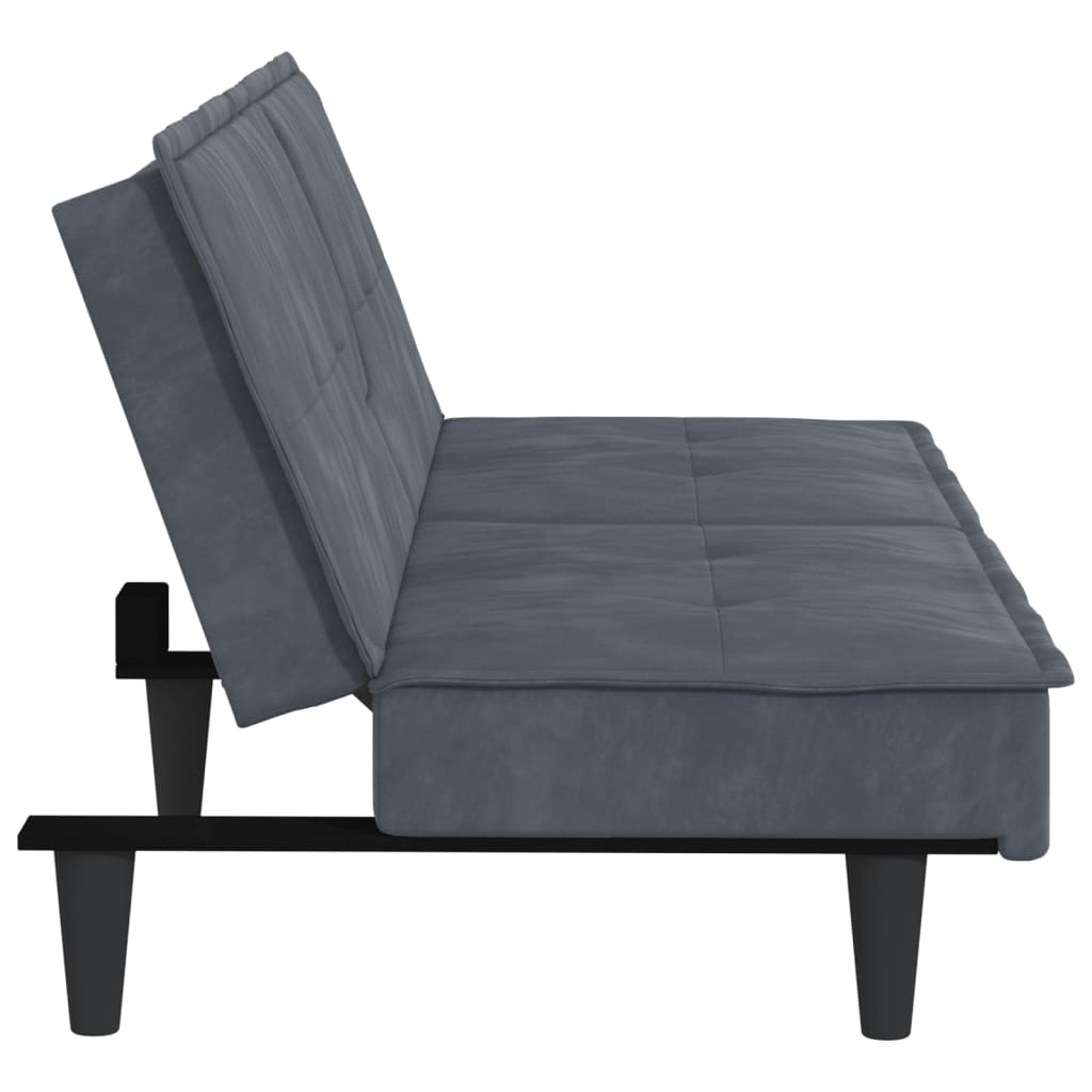 vidaXL Sofa Bed with Cup Holders Dark Gray Velvet