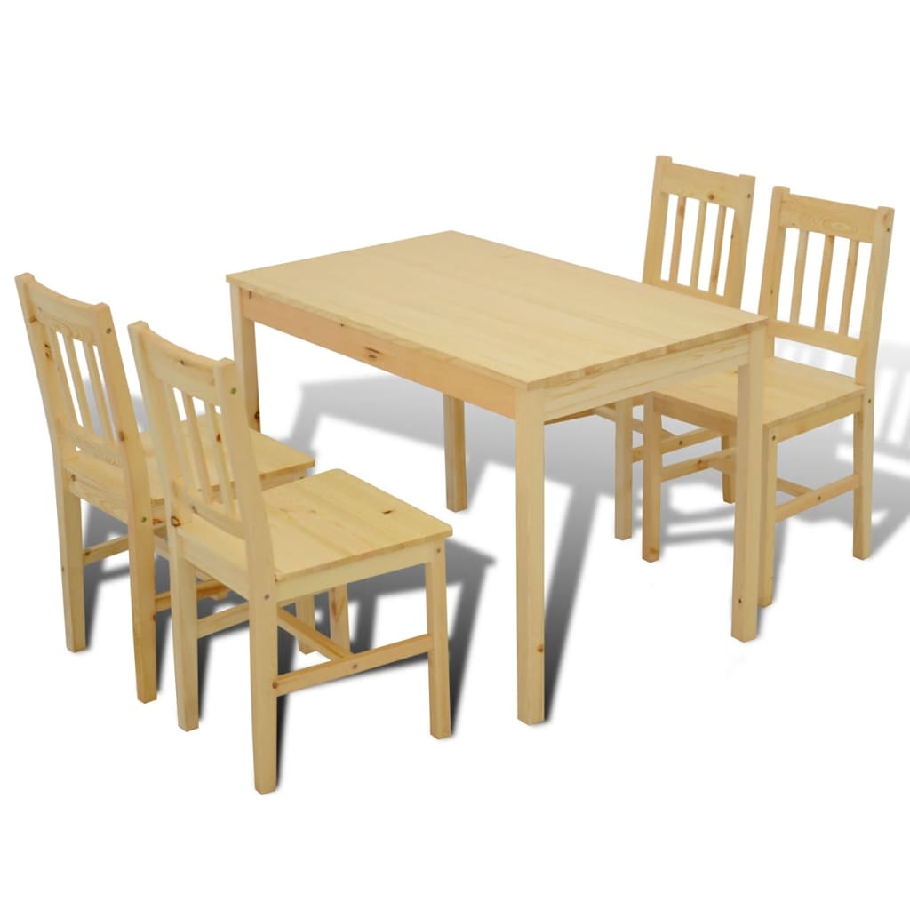 Wooden Dining Table with 4 Chairs Natural
