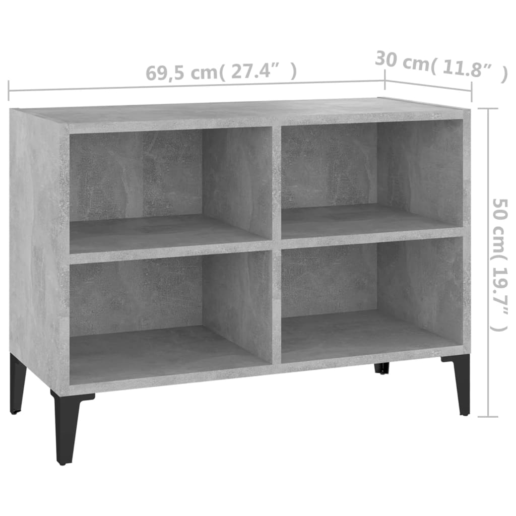 vidaXL TV Cabinet with Metal Legs Concrete Gray 27.4"x12"x20"