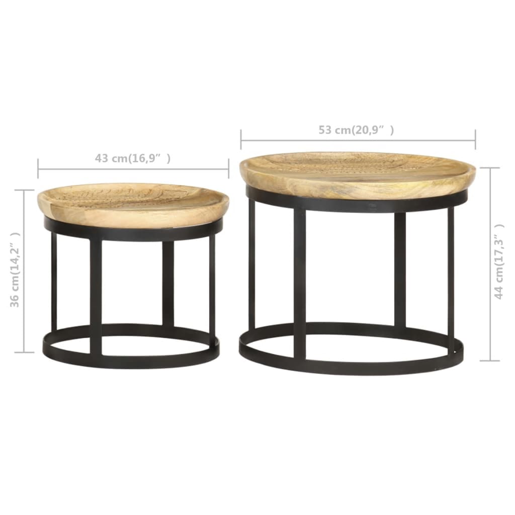 vidaXL Round Side Tables 2 pcs Solid Mango Wood and Steel