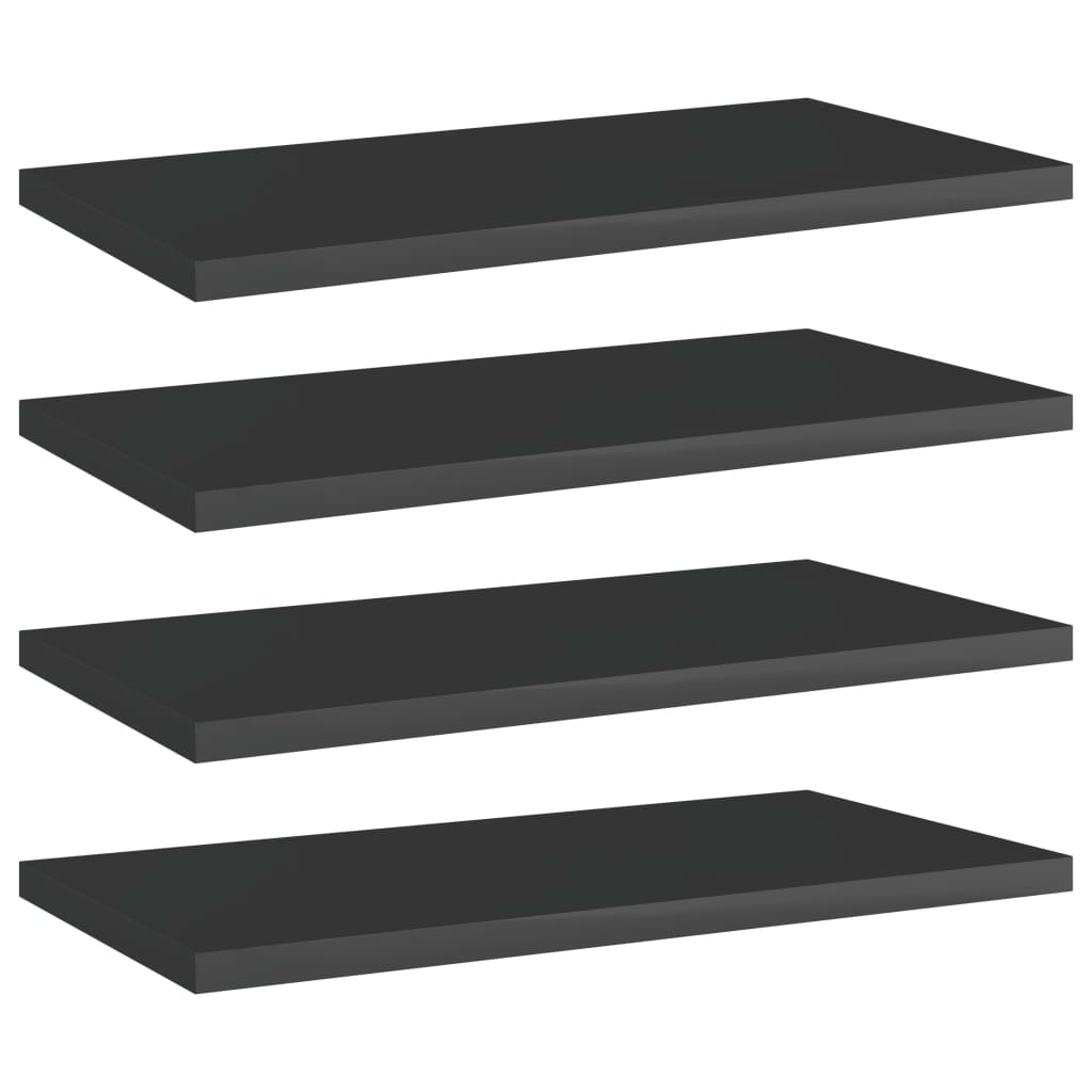 vidaXL Bookshelf Boards 4 pcs High Gloss Black 15.7"x7.9"x0.6" Engineered Wood