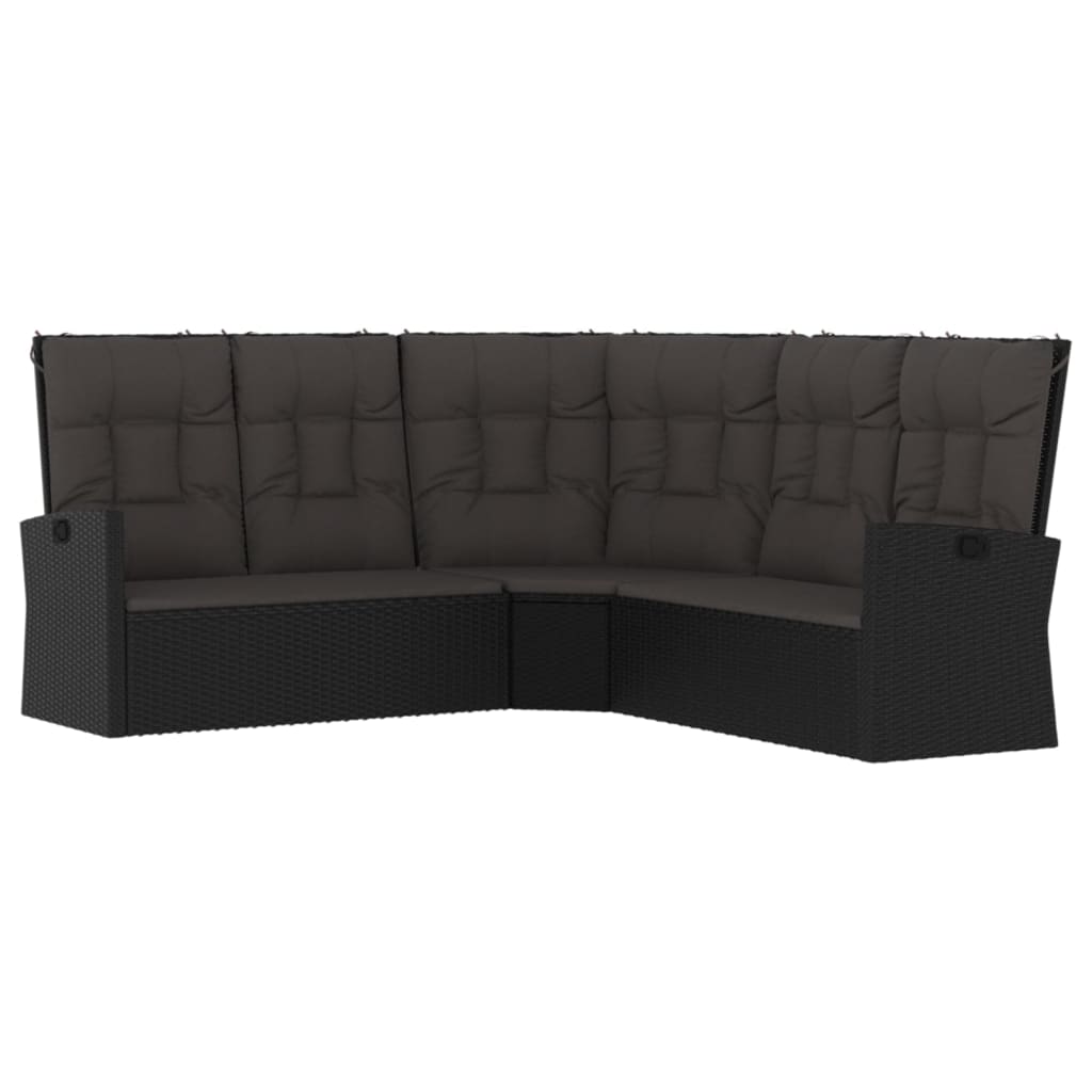 vidaXL Reclining Corner Sofa with Cushions Black Poly Rattan