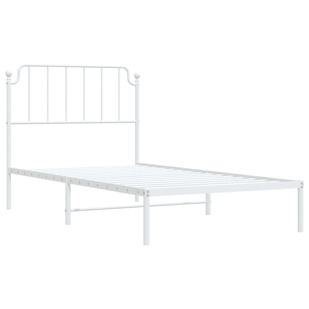 vidaXL Metal Bed Frame with Headboard White 39.4"x78.7"