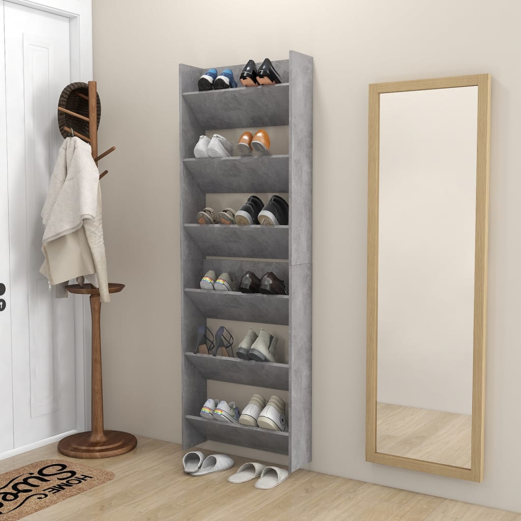 vidaXL Wall Shoe Cabinets 2 pcs Concrete Gray 23.6"x7.1"x35.4" Engineered Wood