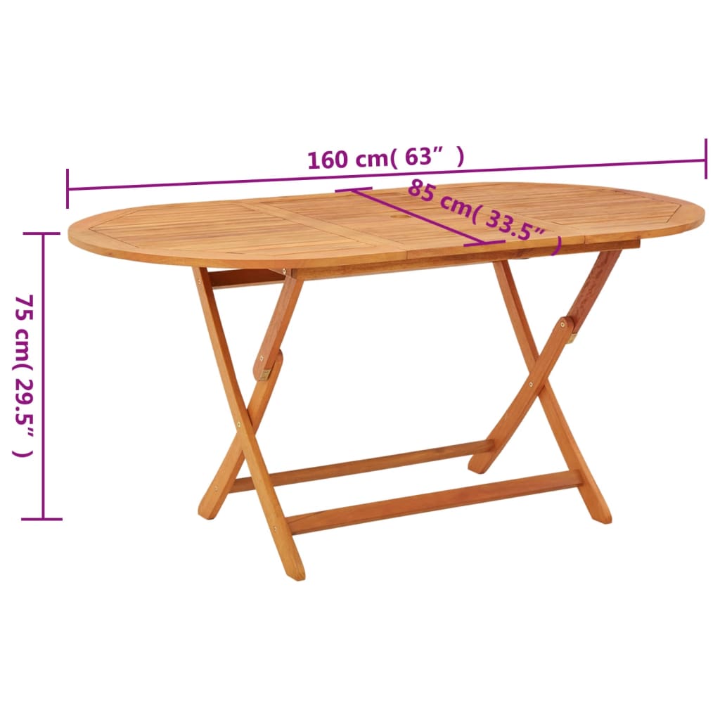 vidaXL Folding Patio Table 63"x33.5"x29.5" Solid Eucalyptus Wood