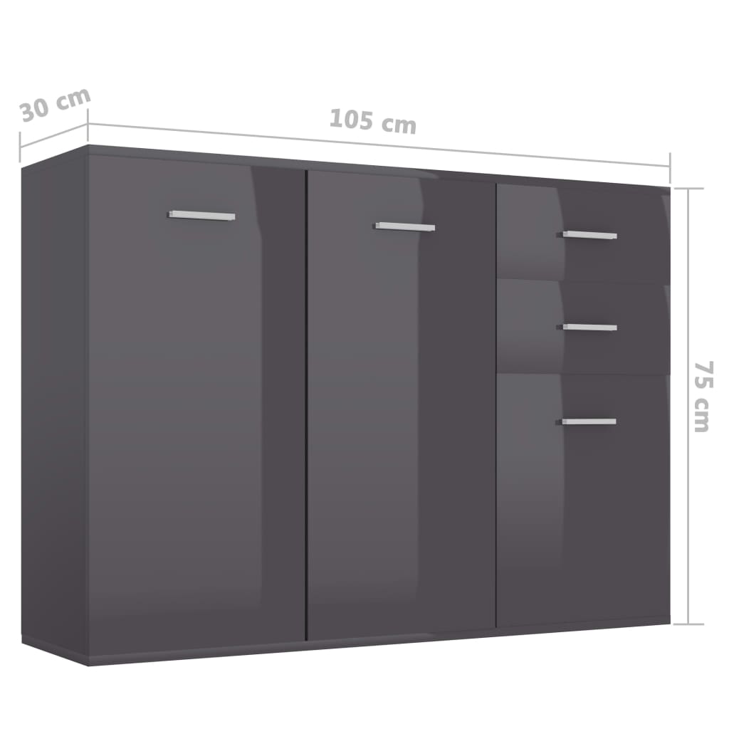 vidaXL Sideboard High Gloss Gray 41.3" x 11.8" x 29.5" Engineered Wood