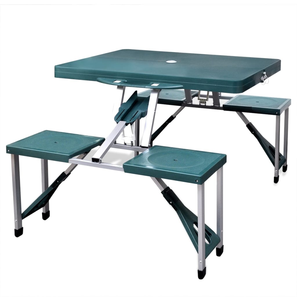 Foldable Camping Table Set with 4 Stools Aluminum Extra Light Green