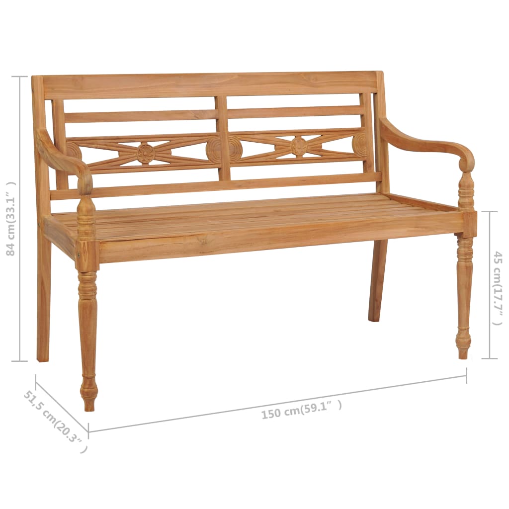 vidaXL Batavia Bench with Anthracite Cushion 59.1" Solid Teak Wood