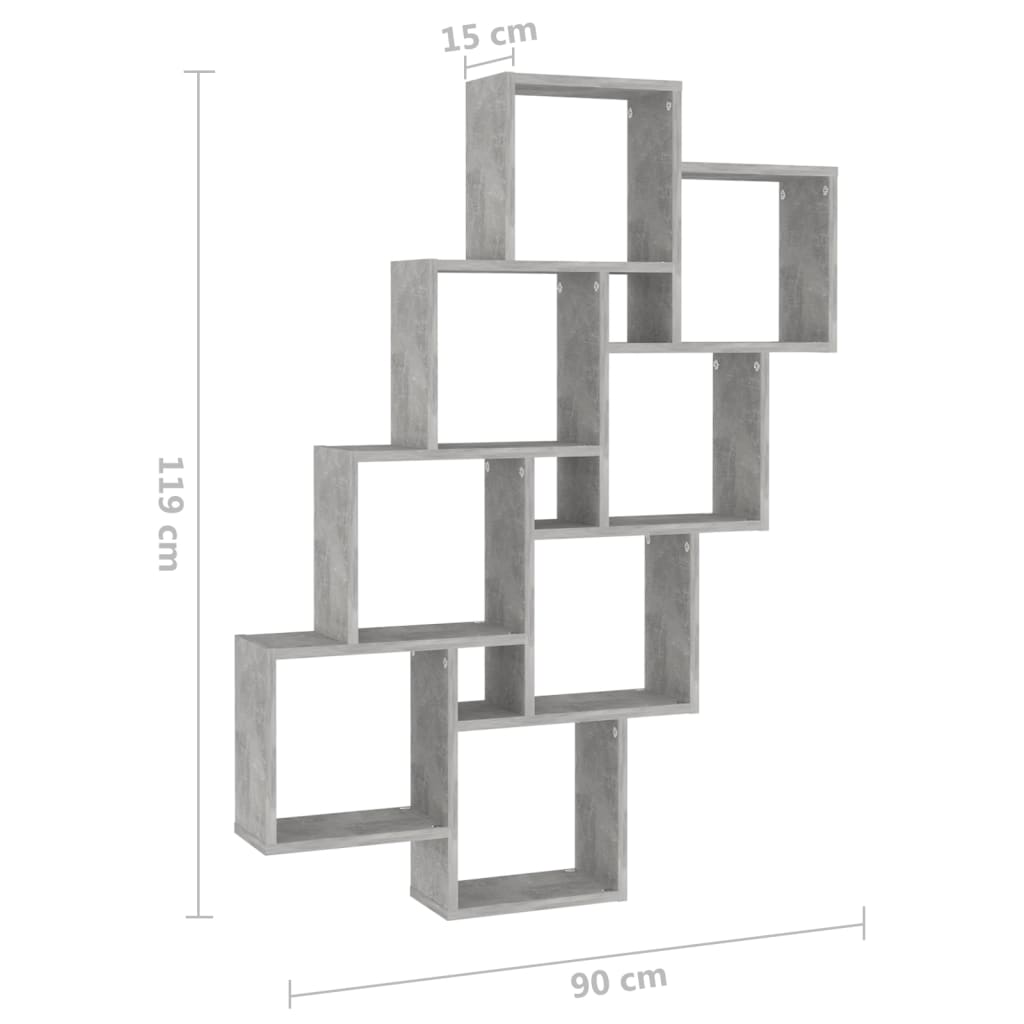 vidaXL Wall Cube Shelf Concrete Gray 35.4"x5.9"x46.9" Engineered Wood