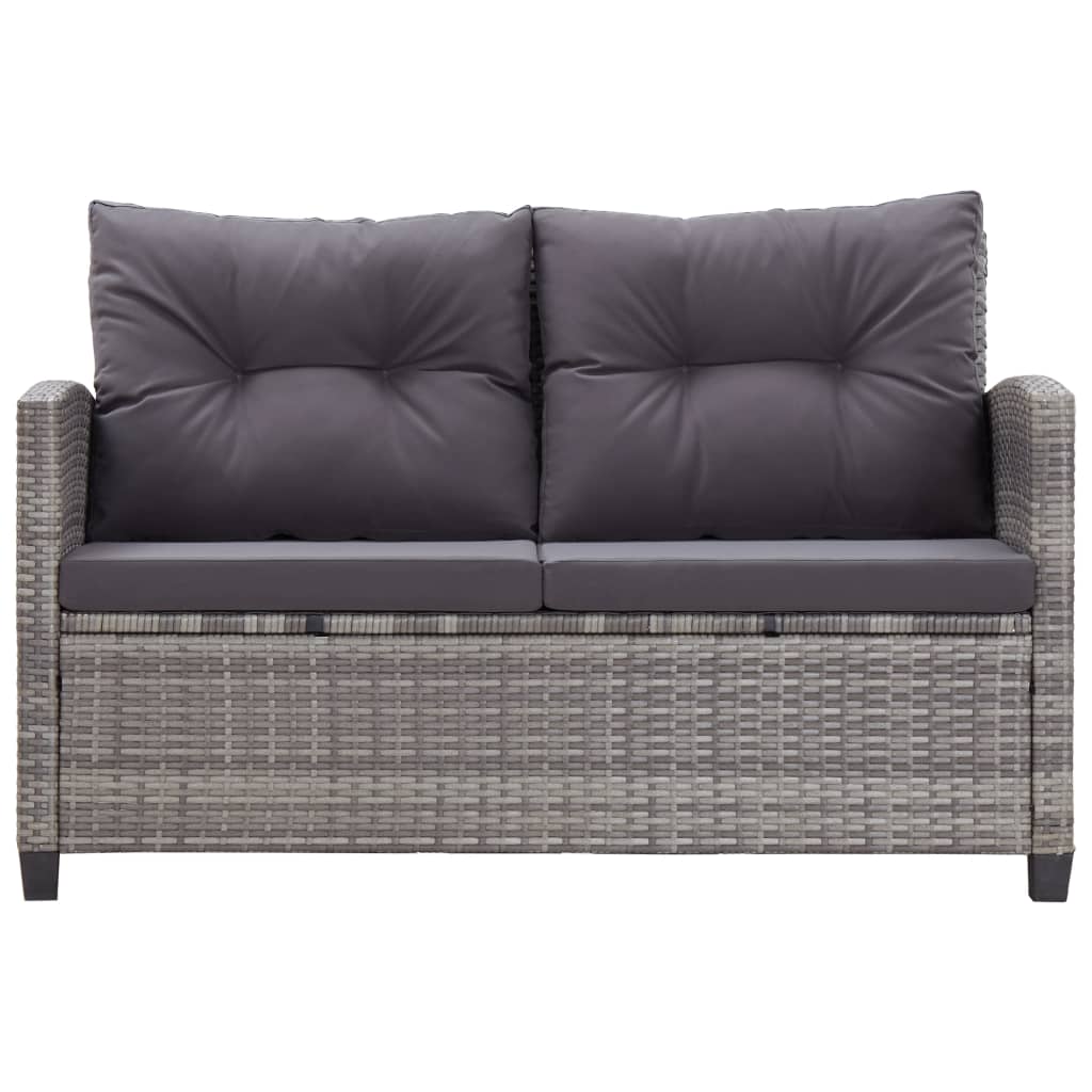 vidaXL 2-Seater Patio Sofa with Cushions Gray 48.8" Poly Rattan