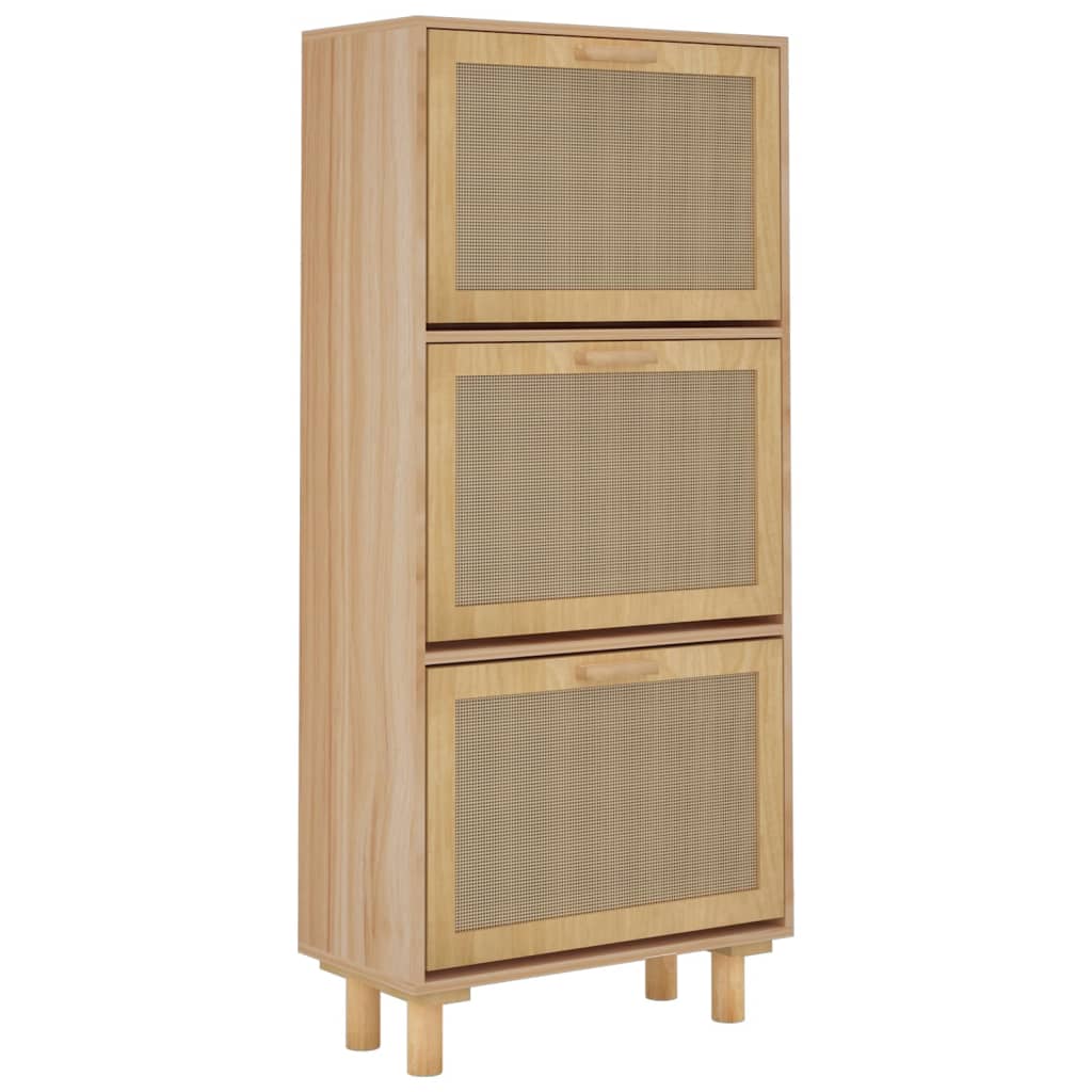 vidaXL Shoe Cabinet Brown 20.5"x9.8"x45.3" Engineered Wood&Natural Rattan