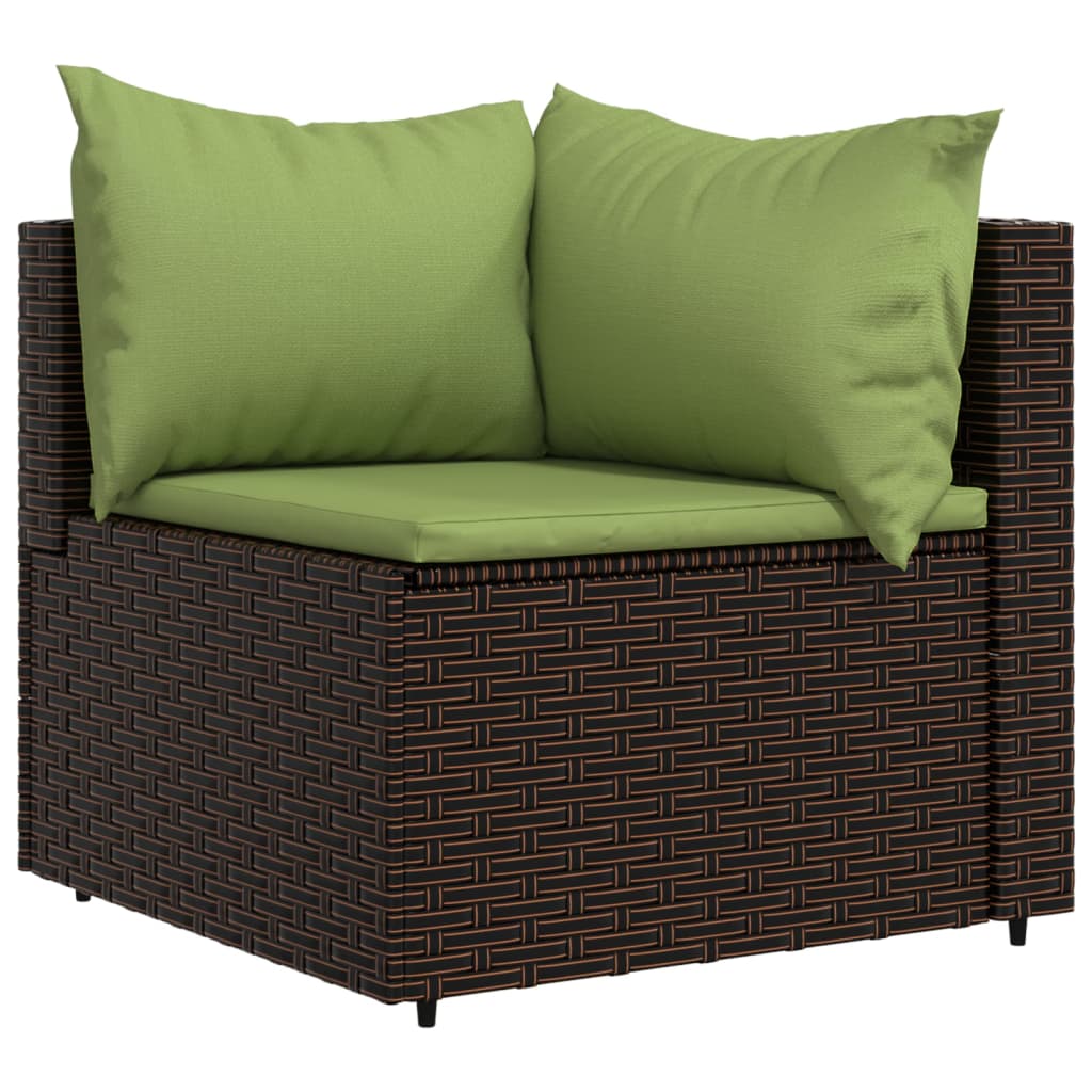 vidaXL Patio Corner Sofas with Cushions 2 pcs Brown Poly Rattan