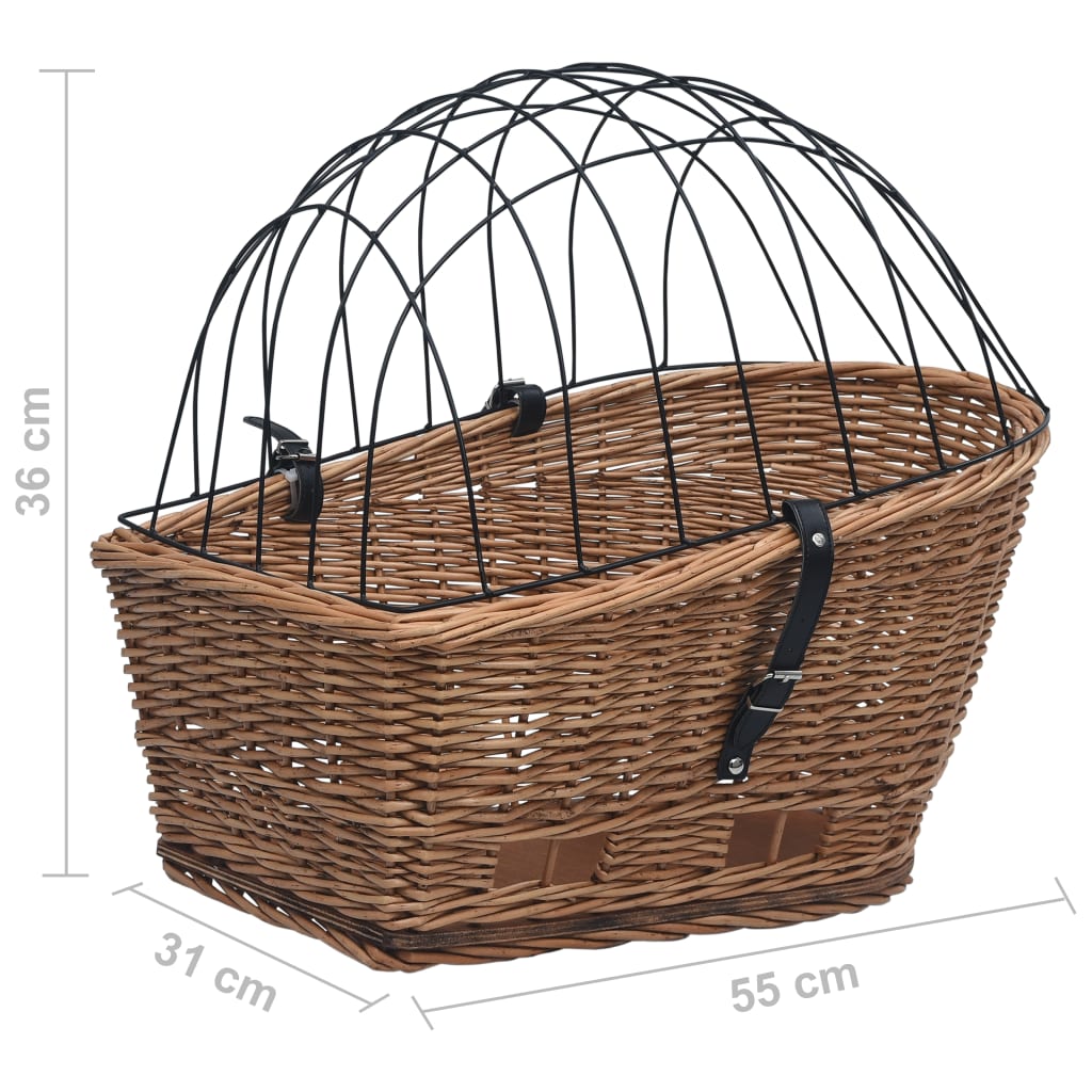 vidaXL Bike Rear Basket with Cover 21.7"x12.2"x14.2" Natural Willow