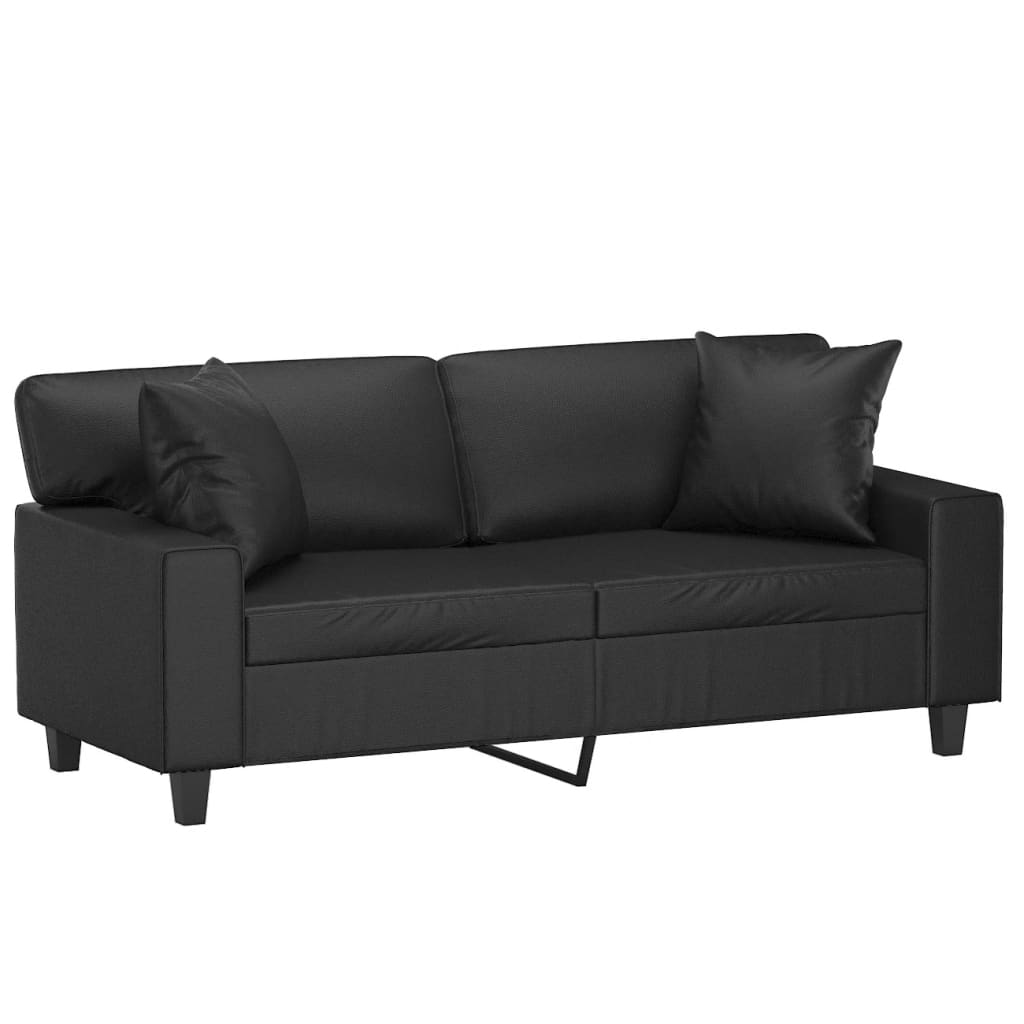 vidaXL 2-Seater Sofa with Pillows&Cushions Black 55.1" Faux Leather