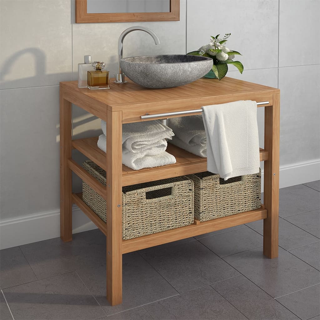 vidaXL Bathroom Vanity Cabinet with 2 Baskets Solid Teak 29.1" x 17.7" x 29.5"