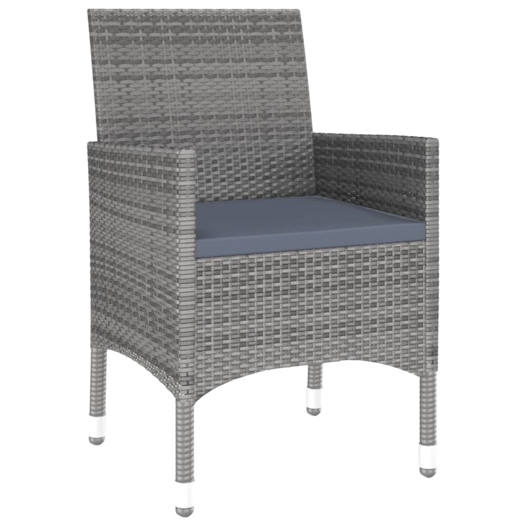 vidaXL 7 Piece Patio Dining Set Poly Rattan and Tempered Glass Gray
