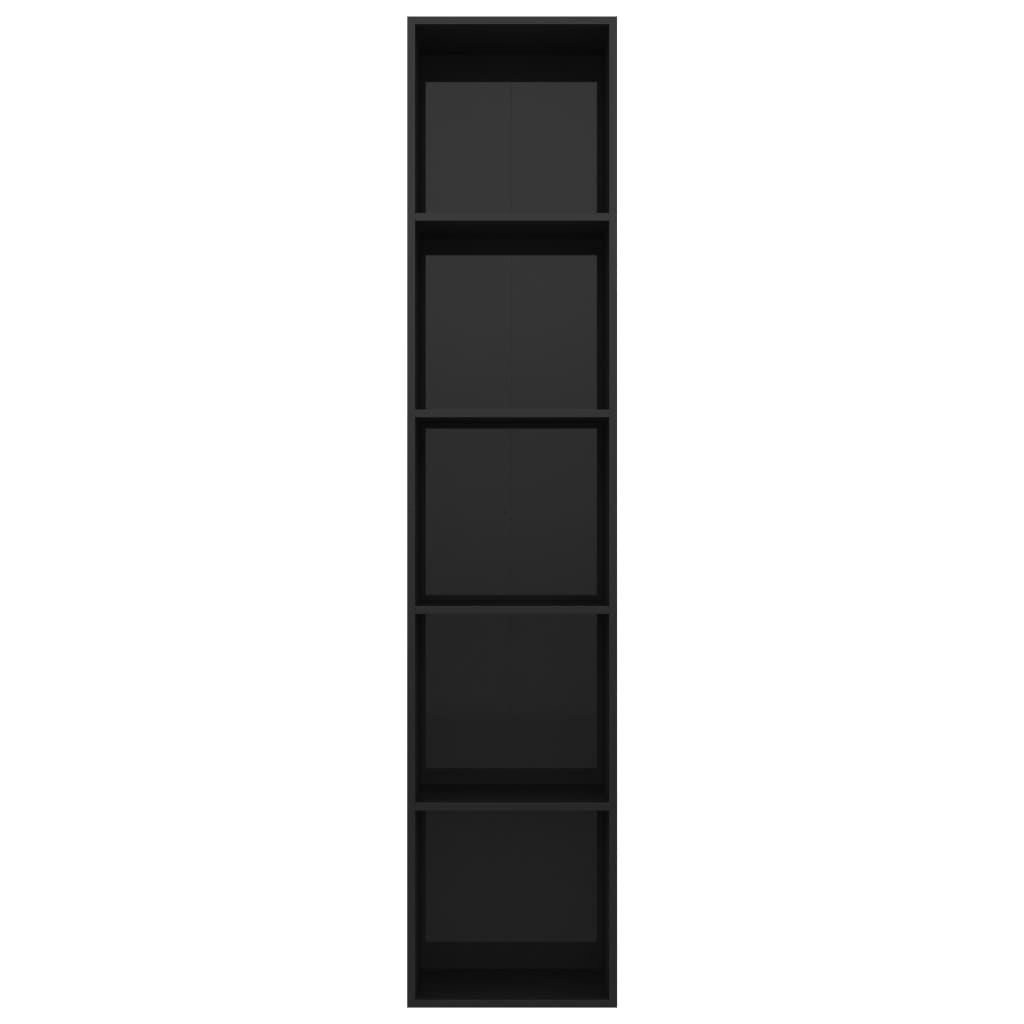 vidaXL Book Cabinet High Gloss Black 15.7"x11.8"x74.4" Engineered Wood