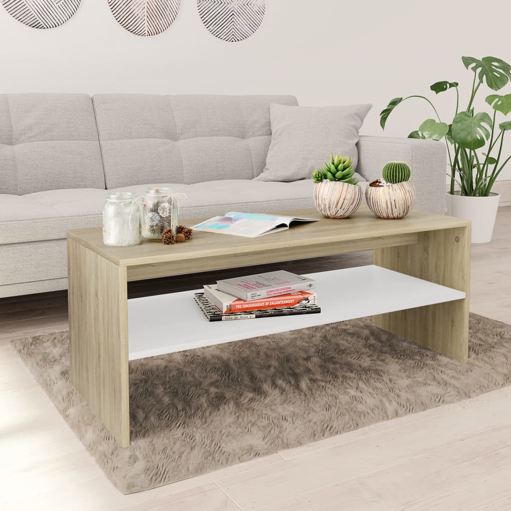 vidaXL Coffee Table White and Sonoma Oak 39.4"x15.7"x15.7" Engineered Wood