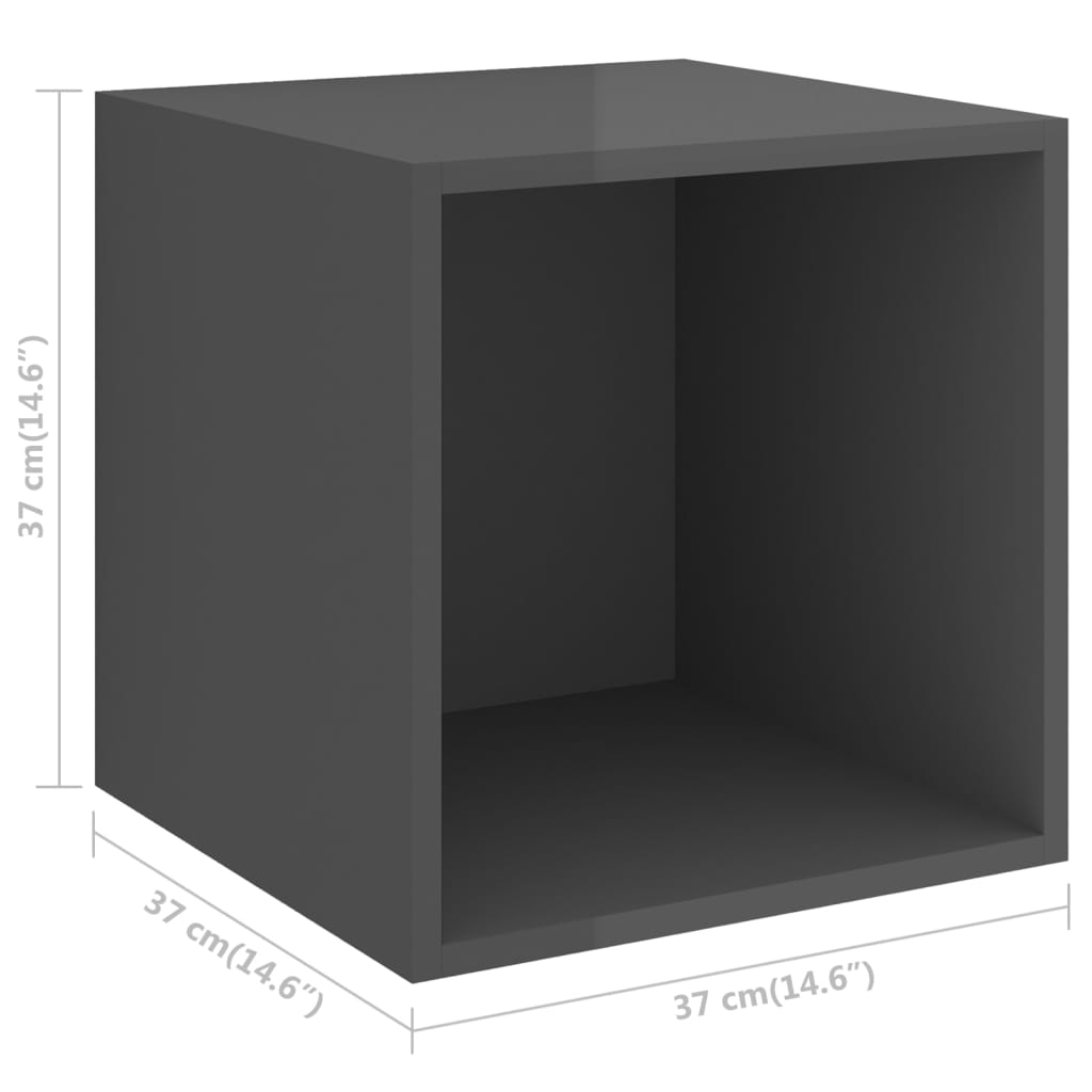 vidaXL Wall Cabinet High Gloss Gray 14.6"x14.6"x14.6" Chipboard
