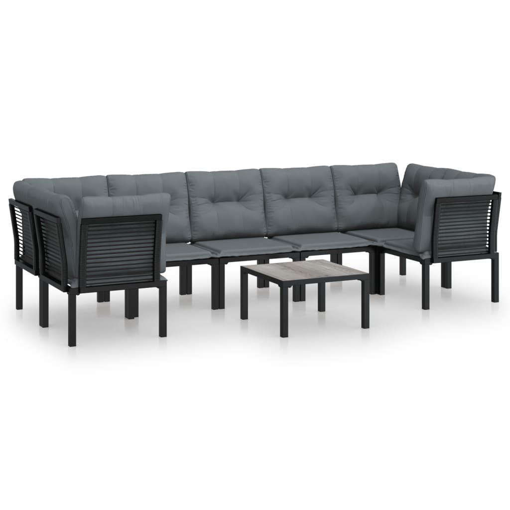 vidaXL 8 Piece Patio Lounge Set Black and Gray Poly Rattan