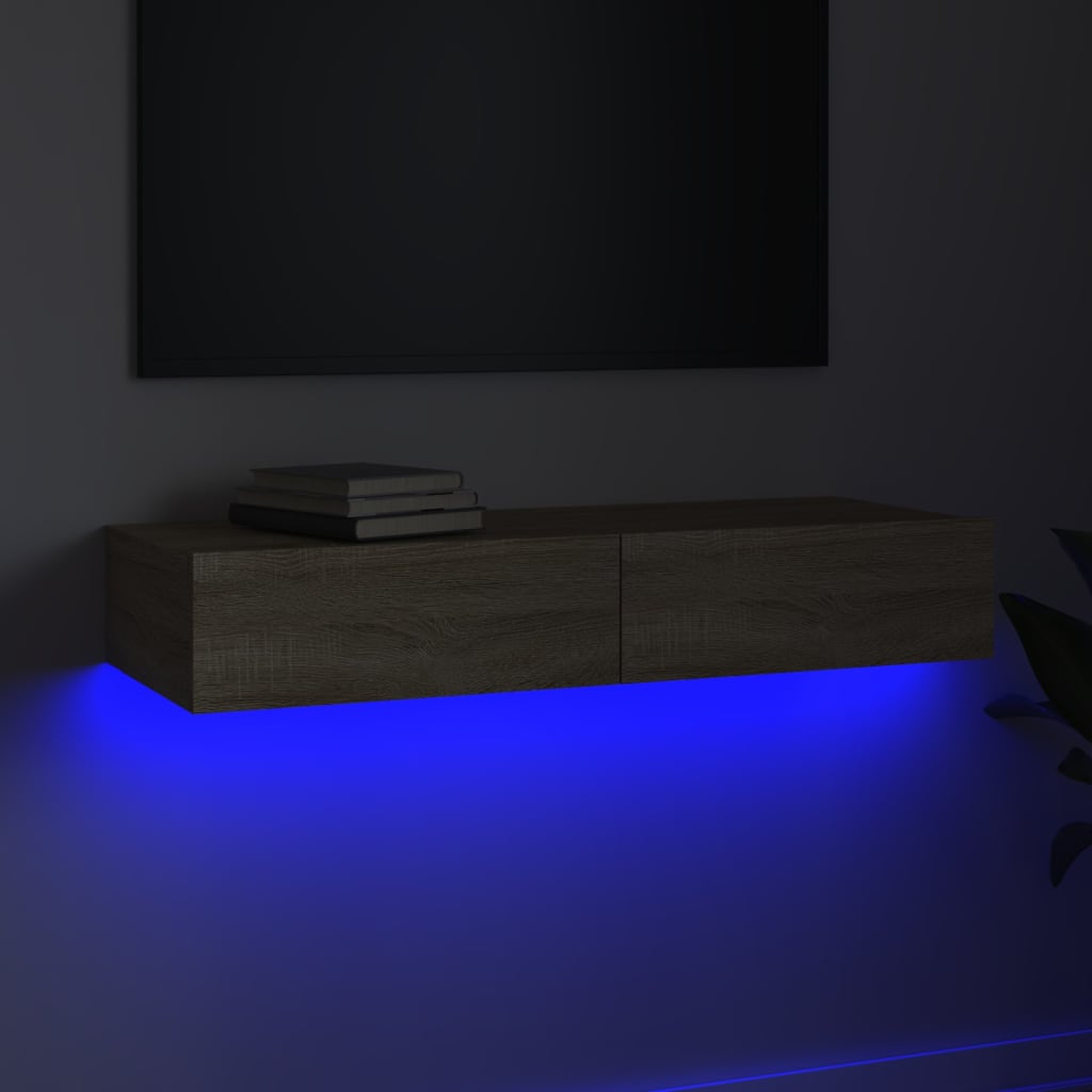 vidaXL TV Stand with LED Lights Sonoma Oak 35.4"x13.8"x6.1"