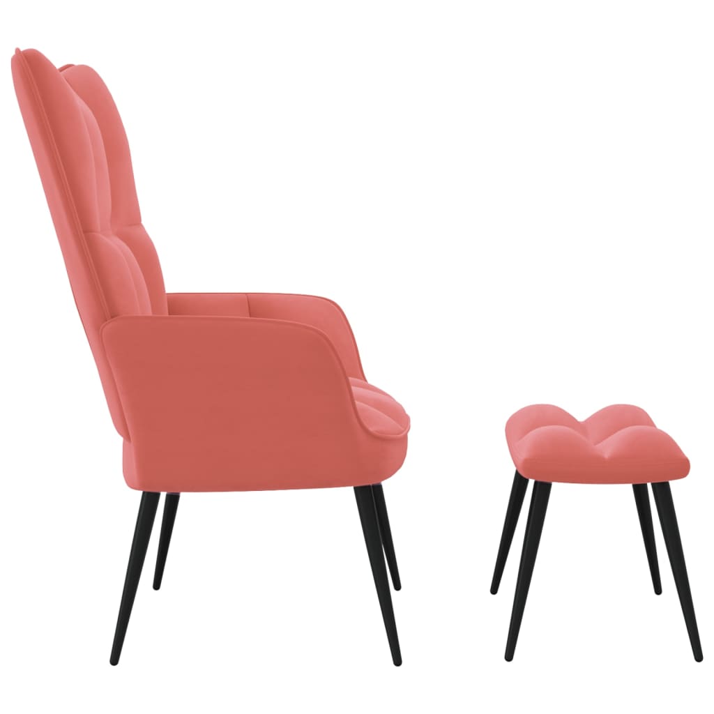 vidaXL Relaxing Chair with a Stool Pink Velvet