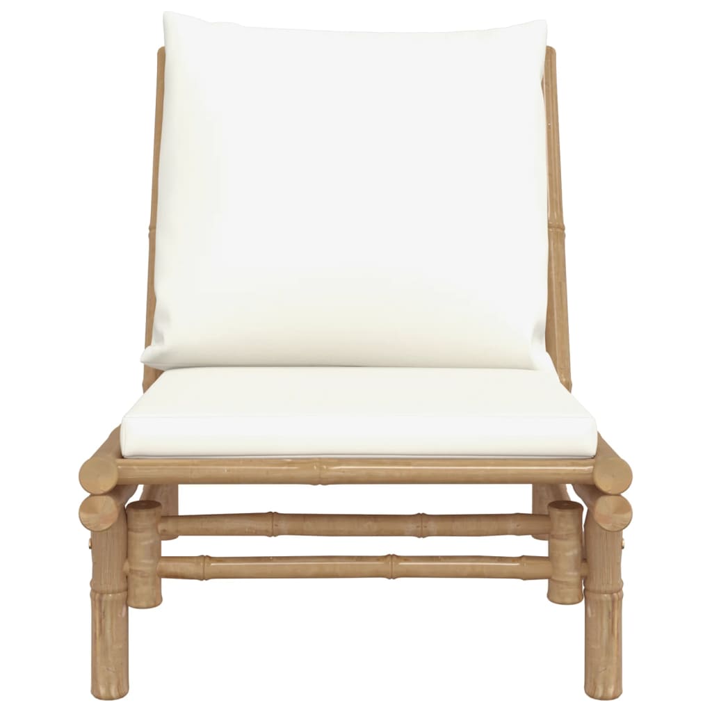 vidaXL Patio Chairs 2 pcs with Cream White Cushions Bamboo