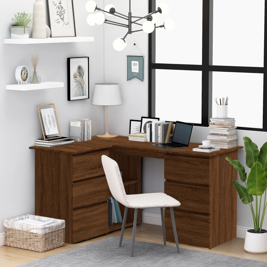 vidaXL Corner Desk Brown Oak 57.1"x39.4"x29.9" Engineered Wood