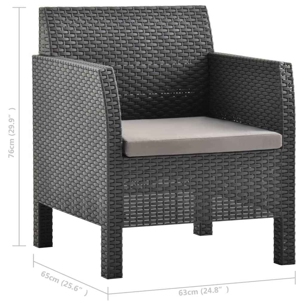 vidaXL Patio Chairs with Cushions 2 pcs PP Rattan Anthracite