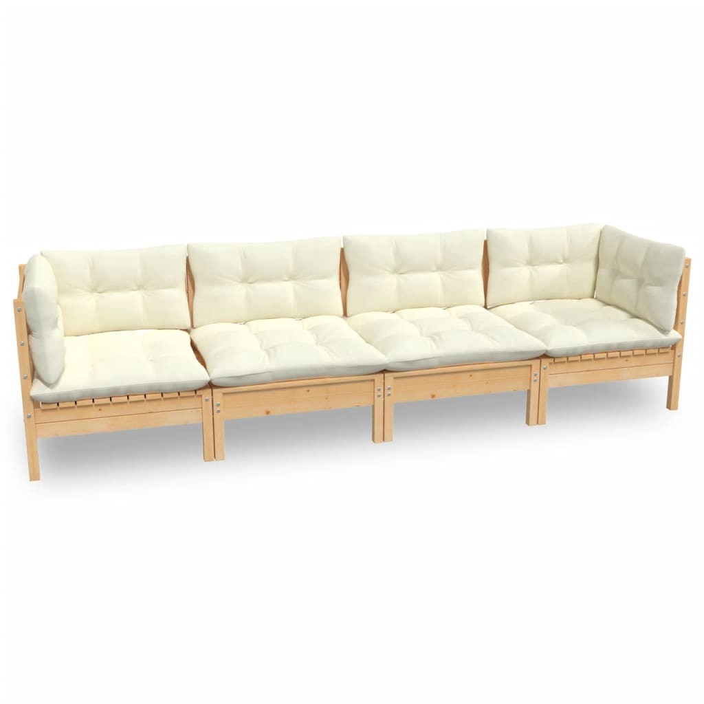 vidaXL 4 Piece Patio Lounge Set with Cream Cushions Solid Pinewood
