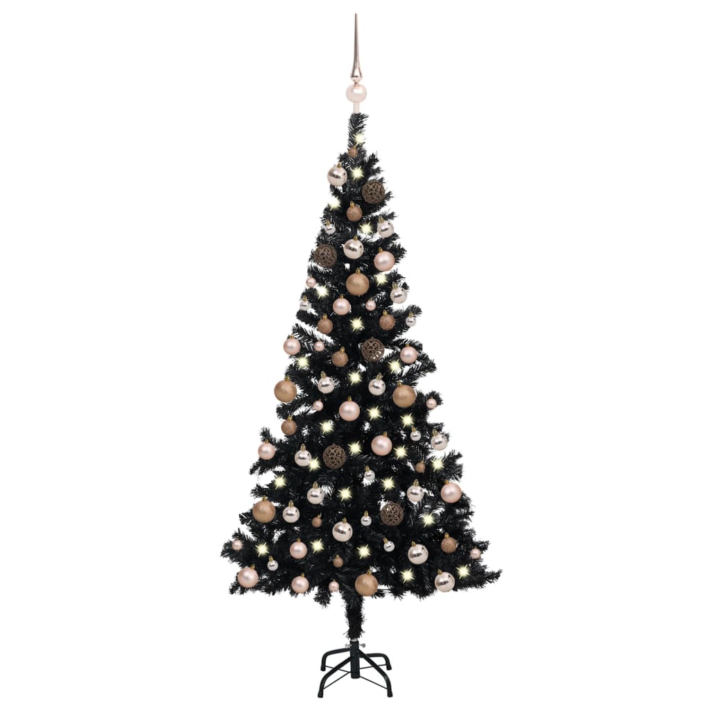 vidaXL Artificial Pre-lit Christmas Tree with Ball Set Black 70.9" PVC