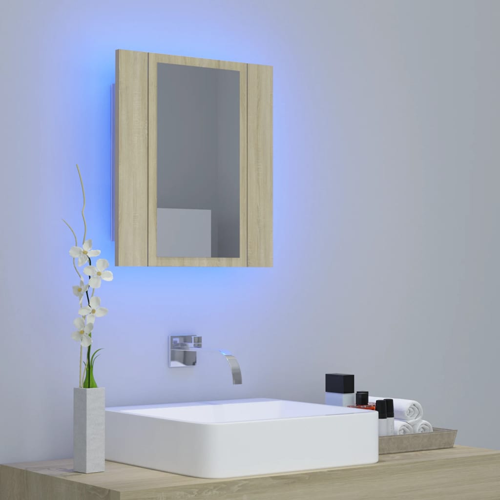vidaXL LED Bathroom Mirror Cabinet Sonoma Oak 15.7"x4.7"x17.7"