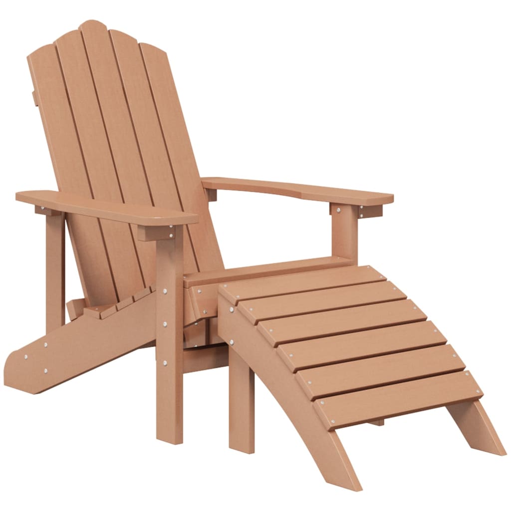 vidaXL Patio Adirondack Chair with Footstool & Table HDPE Brown